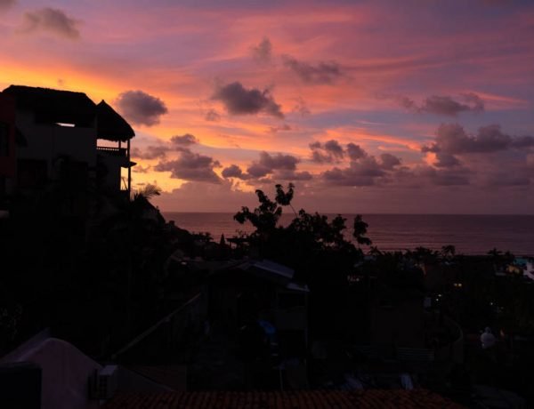 Sunset from villa view in Sayulita, Mexico at a surf retreat